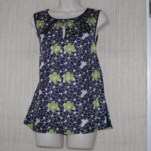Miss Wu silk Sleeveless Blue Green Floral Top Blouse Size:4